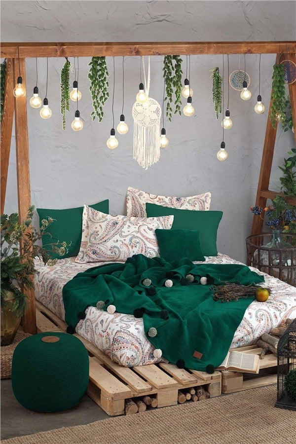 Boho Chic Double Duvet Cover Blanket Set Green