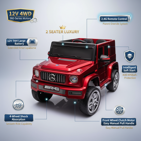 AMG Mercedes UTV Luxury Ride on Car 12V 4WD 380 4x4 Motor 7AH Battery 4 Shock absorption Bluetooth Leather Seats Birthday Gift 2 Seater