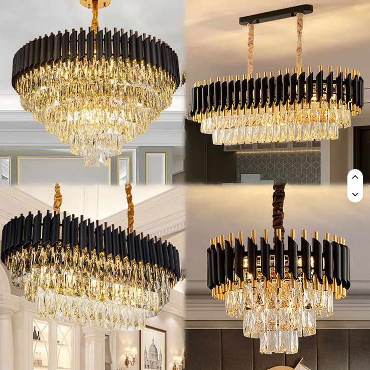 Modern Black Pendant Light Luxury Gold Wedding Crystal Chandelier Led Lamp Living Room Bedroom Bar Hang Lamp