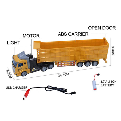 1：48 Scale four function light remote control dump engineering trailer Ride on Truck Yellow