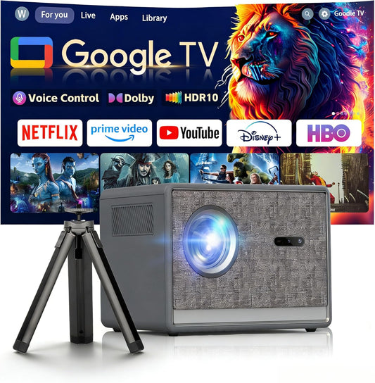 Movie Projector with Google TV & Voice Assistant,1500 ANSI Lumens 1080P Native,4K Support Outdoor Smart Projector, Auto Focus,Office Home Theater Video Projector with WiFi 6 & Bluetooth