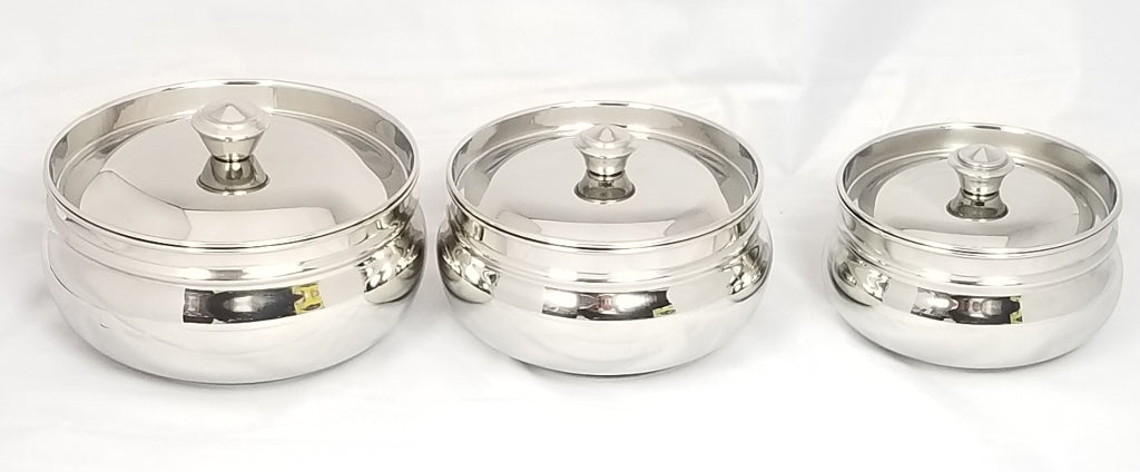 Stainless Steel Ghee Pot Set (3 pcs) with lid