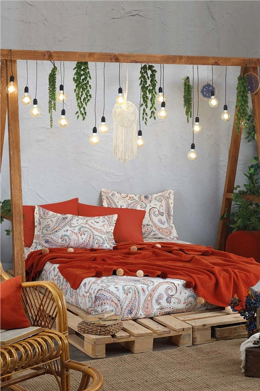 Boho Chic Double Duvet Cover Blanket Set Salmon