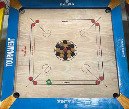 Kaliga Tournament Silver 12mm Special Joint Free Carrom Board Christmas sale free Carrom Stand(pickup only)+ Coins+Powder+Striker