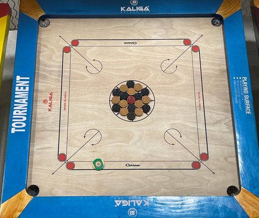 Kaliga Tournament Silver 12mm Special Joint Free Carrom Board Christmas sale free Carrom Stand(pickup only)+ Coins+Powder+Striker