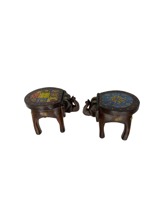 Hardwood Stool Small Elephant Decor Set of 2 Pcs