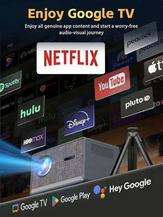 Movie Projector with Google TV & Voice Assistant,1500 ANSI Lumens 1080P Native,4K Support Outdoor Smart Projector, Auto Focus,Office Home Theater Video Projector with WiFi 6 & Bluetooth