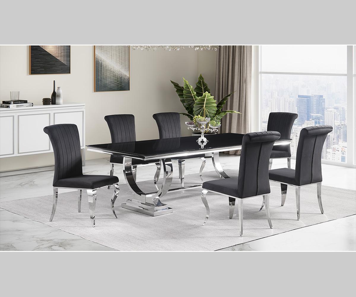 Bianca (White) with Chara Set Blk/GREY Chairs(5 Pcs Set)