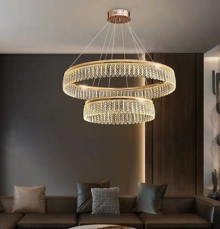 Crystal Chandelier Gold 3 Rings Luxury Home Lights