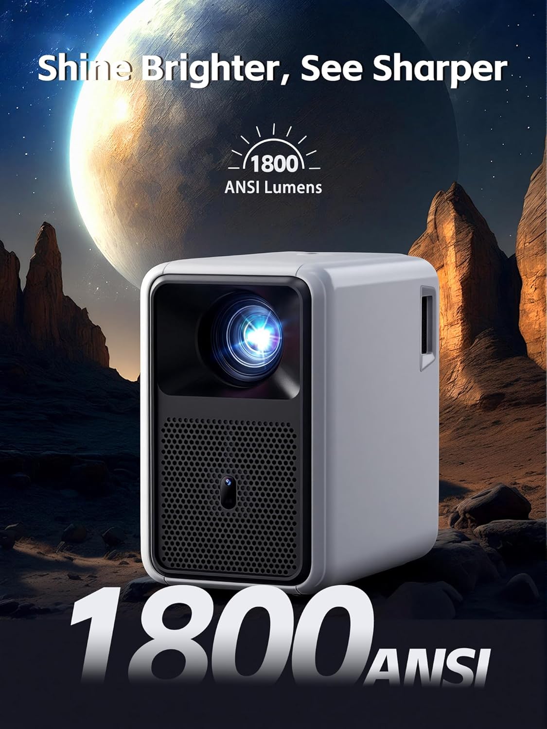 1800 ANSI Native 1080P Bluetooth Projector, Auto Focus Auto Keystone 4K Support Projector, Smart Video Indoor Projector with Wifi 6 And Bluetooth,Smart Streaming for Home Theater Office Game Projector