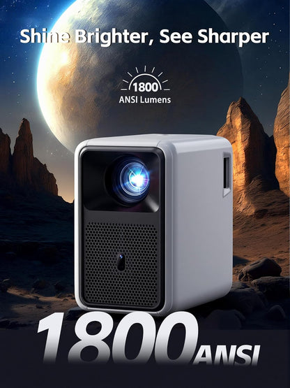 1800 ANSI Native 1080P Bluetooth Projector, Auto Focus Auto Keystone 4K Support Projector, Smart Video Indoor Projector with Wifi 6 And Bluetooth,Smart Streaming for Home Theater Office Game Projector