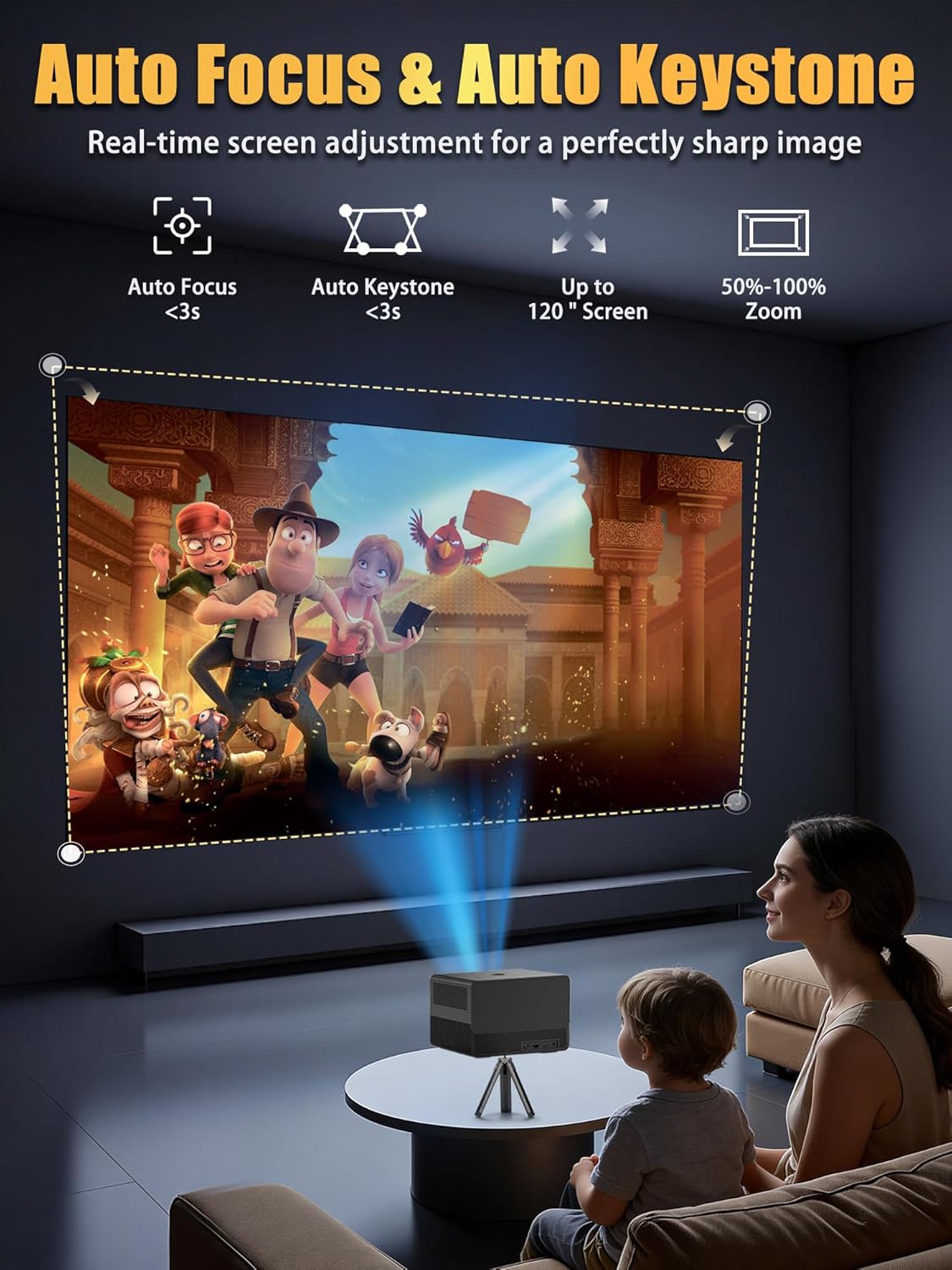 2200 ANSI Smart Projector with 1080P Native Office Video Projector, Indoor Movie Projector with 4K Support, Auto Focus,Home Theater Movie Projector with WiFi 6 & Bluetooth