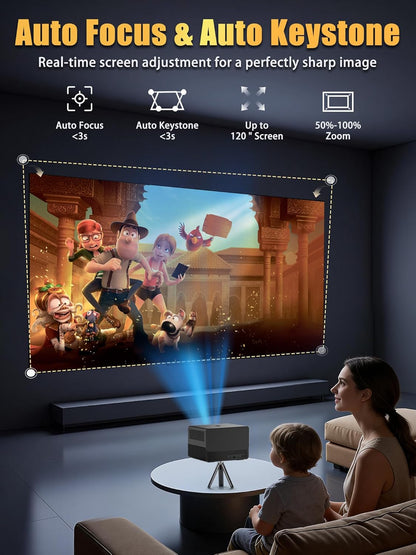 2200 ANSI Smart Projector with 1080P Native Office Video Projector, Indoor Movie Projector with 4K Support, Auto Focus,Home Theater Movie Projector with WiFi 6 & Bluetooth