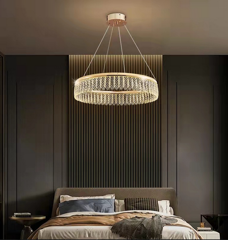 Crystal Chandelier Gold 3 Rings Luxury Home Lights