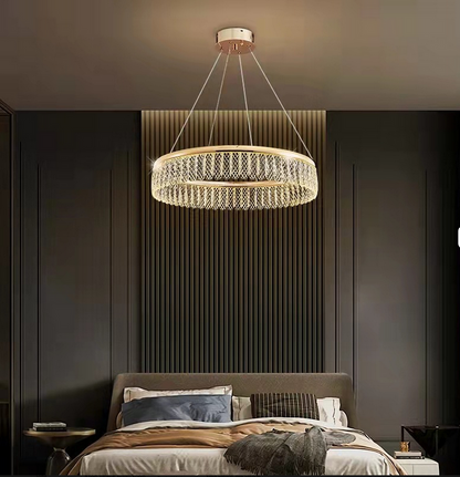 Crystal Chandelier Gold 3 Rings Luxury Home Lights