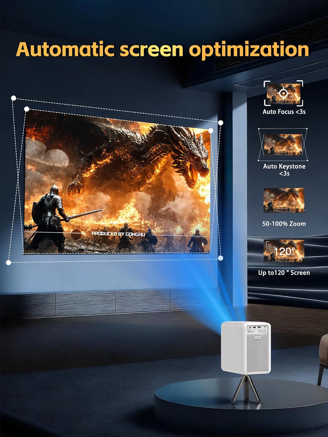 1800 ANSI Native 1080P Bluetooth Projector, Auto Focus Auto Keystone 4K Support Projector, Smart Video Indoor Projector with Wifi 6 And Bluetooth,Smart Streaming for Home Theater Office Game Projector