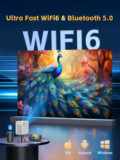 1800 ANSI Native 1080P Bluetooth Projector, Auto Focus Auto Keystone 4K Support Projector, Smart Video Indoor Projector with Wifi 6 And Bluetooth,Smart Streaming for Home Theater Office Game Projector