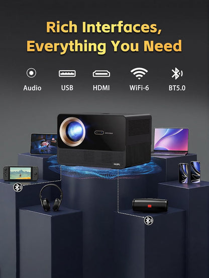2200 ANSI Smart Projector with 1080P Native Office Video Projector, Indoor Movie Projector with 4K Support, Auto Focus,Home Theater Movie Projector with WiFi 6 & Bluetooth