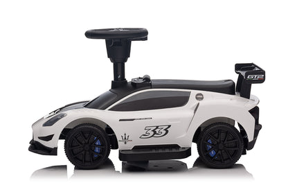 Maserati MC20 GT2 Licensed Ride on Car White Yellow Ride on Push Car 2 in 1 Kid Ride on Push Car Stroller Sliding Ride on Car with Horn Music Light Function Secure Bar Ride on Toy for Boy Girl Toddlers 1-3 Years Old