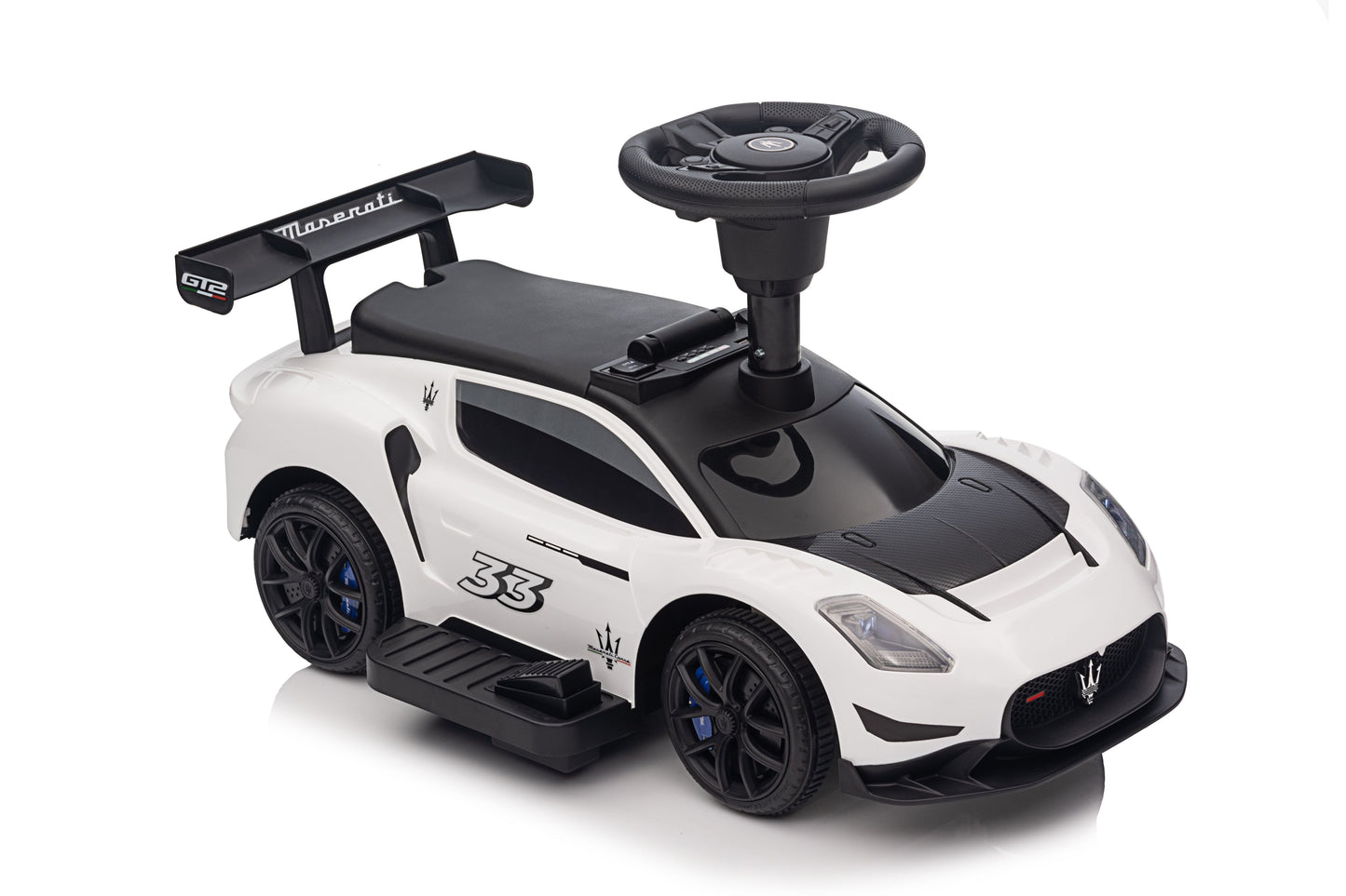 Maserati MC20 GT2 Licensed Ride on Car White Yellow Ride on Push Car 2 in 1 Kid Ride on Push Car Stroller Sliding Ride on Car with Horn Music Light Function Secure Bar Ride on Toy for Boy Girl Toddlers 1-3 Years Old