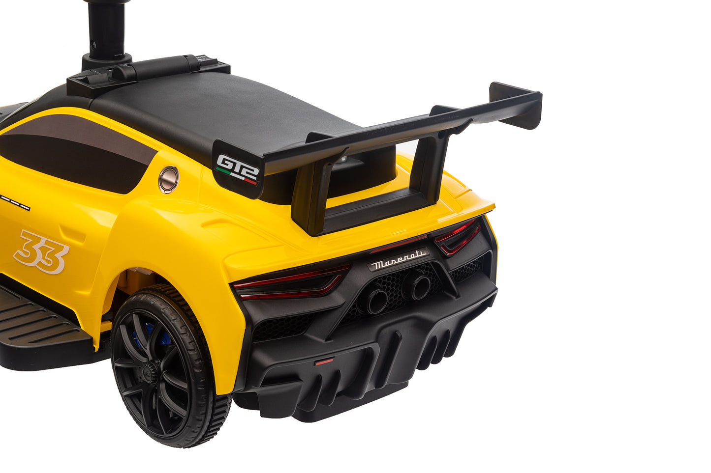 Maserati MC20 GT2 Licensed Ride on Car White Yellow Ride on Push Car 2 in 1 Kid Ride on Push Car Stroller Sliding Ride on Car with Horn Music Light Function Secure Bar Ride on Toy for Boy Girl Toddlers 1-3 Years Old