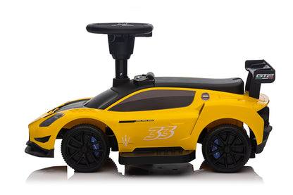 Maserati MC20 GT2 Licensed Ride on Car White Yellow Ride on Push Car 2 in 1 Kid Ride on Push Car Stroller Sliding Ride on Car with Horn Music Light Function Secure Bar Ride on Toy for Boy Girl Toddlers 1-3 Years Old