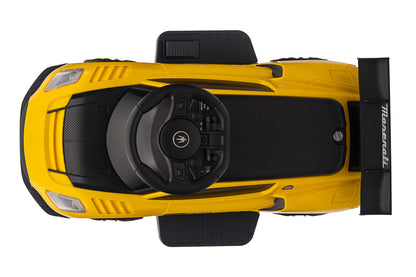 Maserati MC20 GT2 Licensed Ride on Car White Yellow Ride on Push Car 2 in 1 Kid Ride on Push Car Stroller Sliding Ride on Car with Horn Music Light Function Secure Bar Ride on Toy for Boy Girl Toddlers 1-3 Years Old
