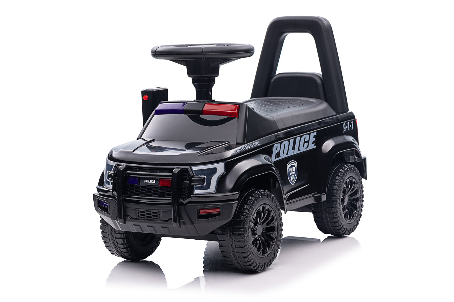 Ride On Push Police Car, Toddler Foot-to-Floor Sliding Toy with Steering Wheel, Megaphone, Horn, Headlights, Under Seat Storage, Kids Racer Walking Gift for Boys Girls 3+ Years Old (Black)