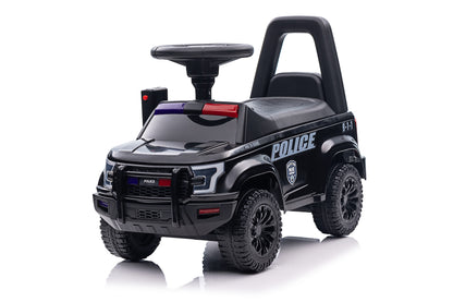 Ride On Push Police Car, Toddler Foot-to-Floor Sliding Toy with Steering Wheel, Megaphone, Horn, Headlights, Under Seat Storage, Kids Racer Walking Gift for Boys Girls 3+ Years Old (Black)