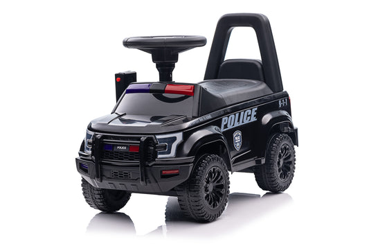 Ride On Push Police Car, Toddler Foot-to-Floor Sliding Toy with Steering Wheel, Megaphone, Horn, Headlights, Under Seat Storage, Kids Racer Walking Gift for Boys Girls 3+ Years Old (Black)