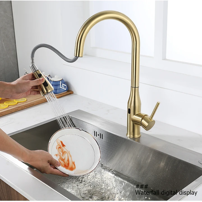 Stainless Steel 304 Infrared Sensing Modern Gold Pull-down Kitchen and Bathroom Faucet