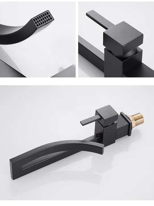 Luxury Modern Single-Handle Brass Bathroom Faucet Deck Mounted Black Sink Mixer Tap Water Tap for Basin Spout Hall Application