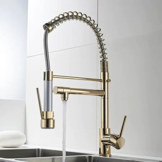 Modern Contemporary Kitchen Faucet Single Handle Low Pressure Stainless Steel Spring Pull-Out Spout Black Rose Gold Sink Taps