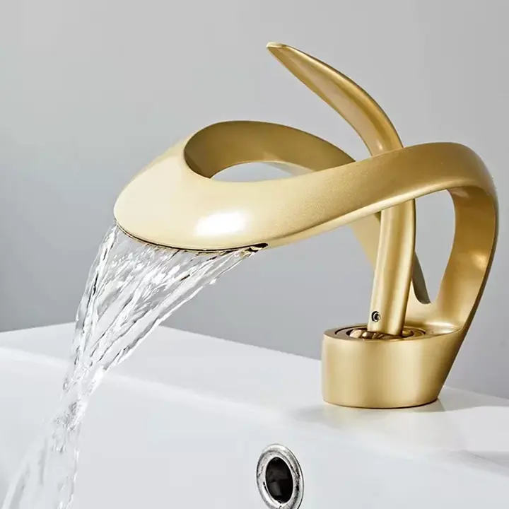 Luxury Brass Deck Mounted Waterfall Faucet Hot Cold Kitchen Sink Mixer Tap Basin Mixer Tap for Bathroom Use