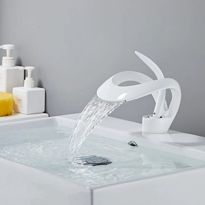 Luxury Brass Deck Mounted Waterfall Faucet Hot Cold Kitchen Sink Mixer Tap Basin Mixer Tap for Bathroom Use