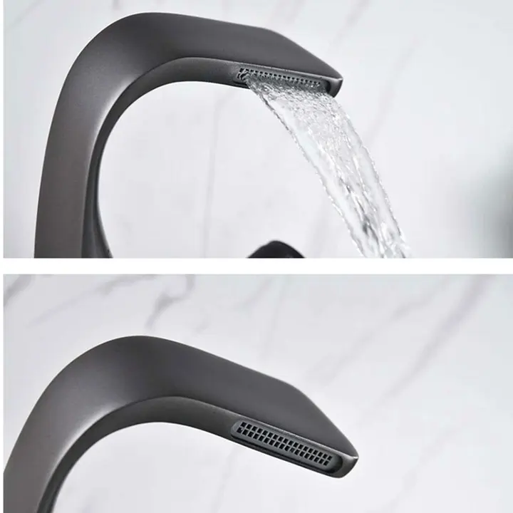 Modern Luxury Bathroom Basin Faucet Single-Hole Gold Waterfall Tap New Design Single Handle Ceramic Valve Brass Metered
