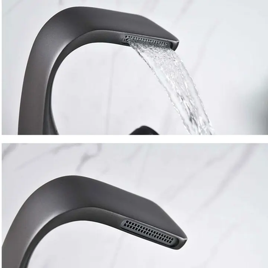 Modern Luxury Bathroom Basin Faucet Single-Hole Gold Waterfall Tap New Design Single Handle Ceramic Valve Brass Metered