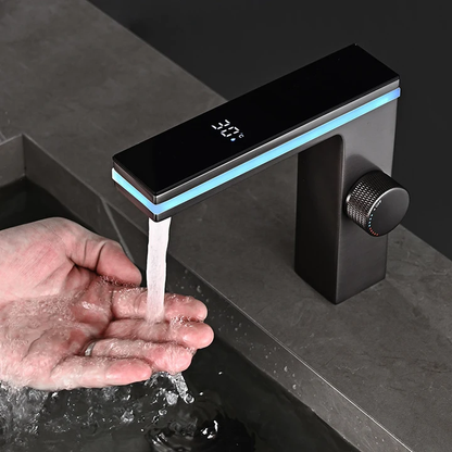 LED Ambient Lighting Digital Display Modern Single-Hole Bathroom Faucet Hot & Cold Water Basin Intelligent Sense Faucets