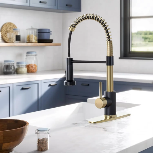 Modern Single Lever Brass Kitchen Faucet Black Gold Stainless Steel Hot Cold Water Mixer Pull Spring Ceramic Spool Classic