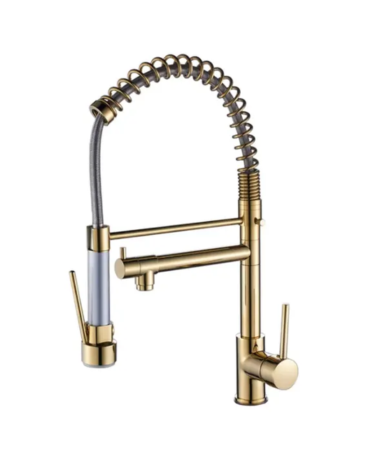 Modern Contemporary Kitchen Faucet Single Handle Low Pressure Stainless Steel Spring Pull-Out Spout Black Rose Gold Sink Taps