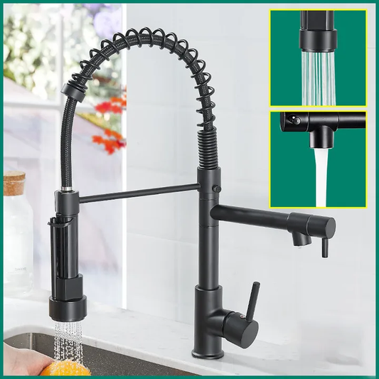 Modern Stainless Steel Double Outlet Kitchen Faucet Hot Cold Spring Sink Dish Pan Rotating Faucet Pull Spray Type Cold Water