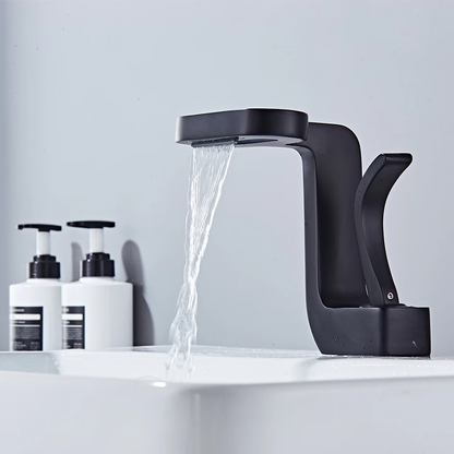 Modern Single-Handle Hot & Cold Waterfall Bath Faucet Special Design Bathroom Sink Brass Mixer Tap with Ceramic Valve Core