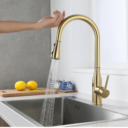 Stainless Steel 304 Infrared Sensing Modern Gold Pull-down Kitchen and Bathroom Faucet