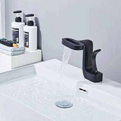 Modern Single-Handle Hot & Cold Waterfall Bath Faucet Special Design Bathroom Sink Brass Mixer Tap with Ceramic Valve Core