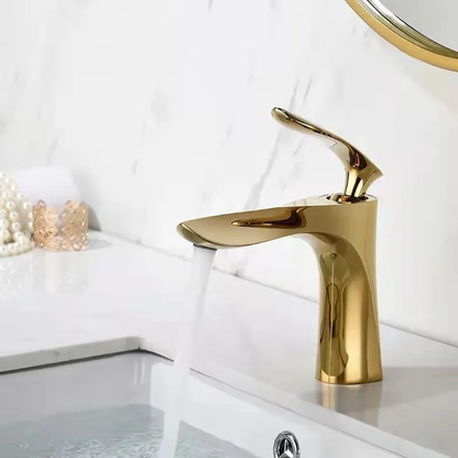 Modern Elegant Single-Hole Deck Mounted Water Tap Elegant Gold Finished Zinc-Alloy Basin Faucet Classic Single-Handle Bathroom