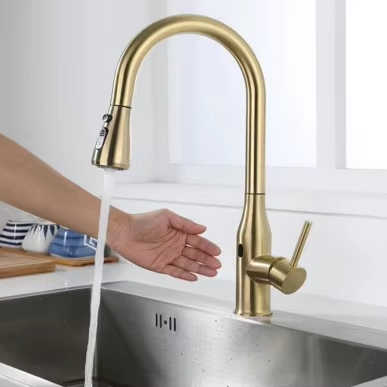 Stainless Steel 304 Infrared Sensing Modern Gold Pull-down Kitchen and Bathroom Faucet