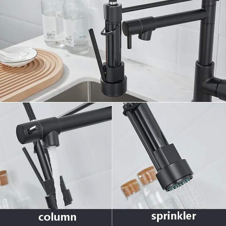 Modern Stainless Steel Double Outlet Kitchen Faucet Hot Cold Spring Sink Dish Pan Rotating Faucet Pull Spray Type Cold Water