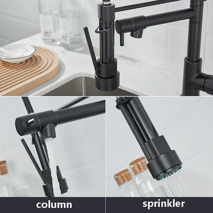 Modern Stainless Steel Double Outlet Kitchen Faucet Hot Cold Spring Sink Dish Pan Rotating Faucet Pull Spray Type Cold Water