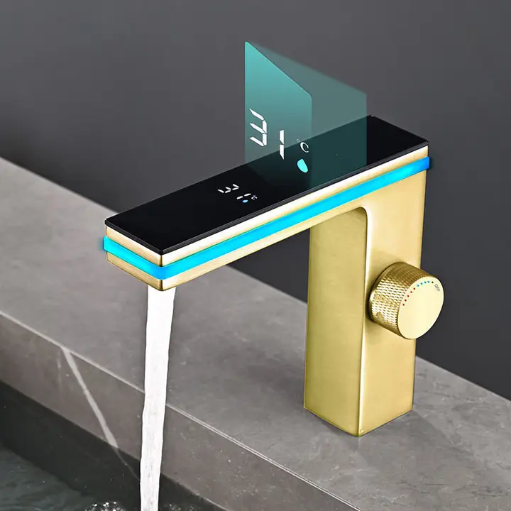 LED Ambient Lighting Digital Display Modern Single-Hole Bathroom Faucet Hot & Cold Water Basin Intelligent Sense Faucets