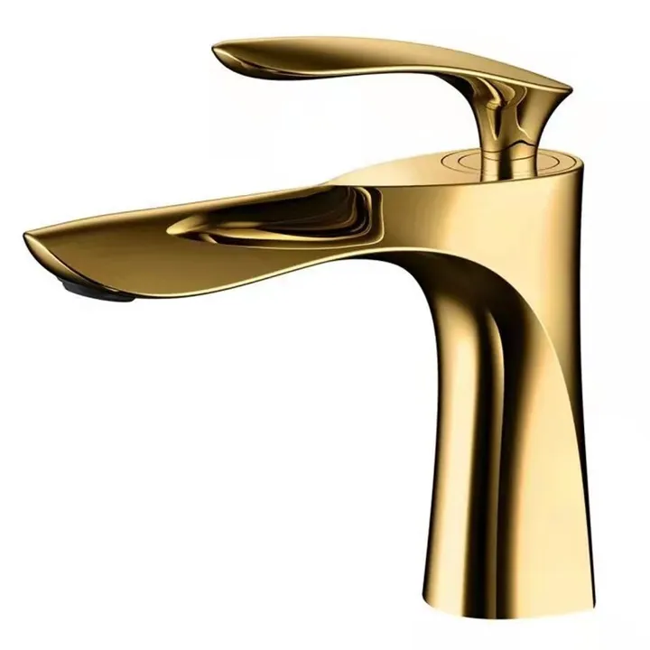 Modern Elegant Single-Hole Deck Mounted Water Tap Elegant Gold Finished Zinc-Alloy Basin Faucet Classic Single-Handle Bathroom
